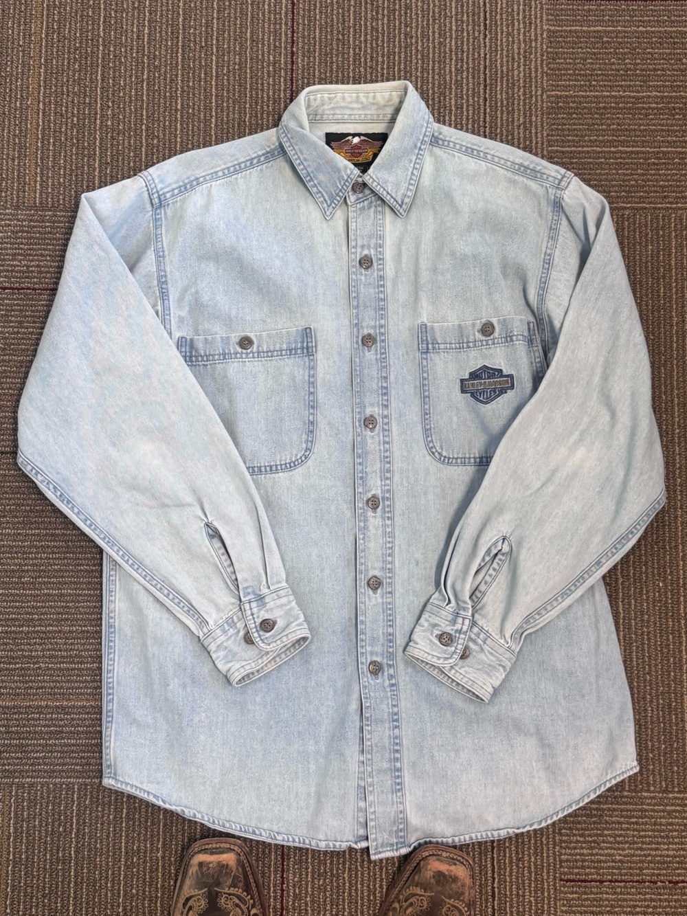 🏍️ Vintage Harley-Davidson Denim Button-Up Shirt